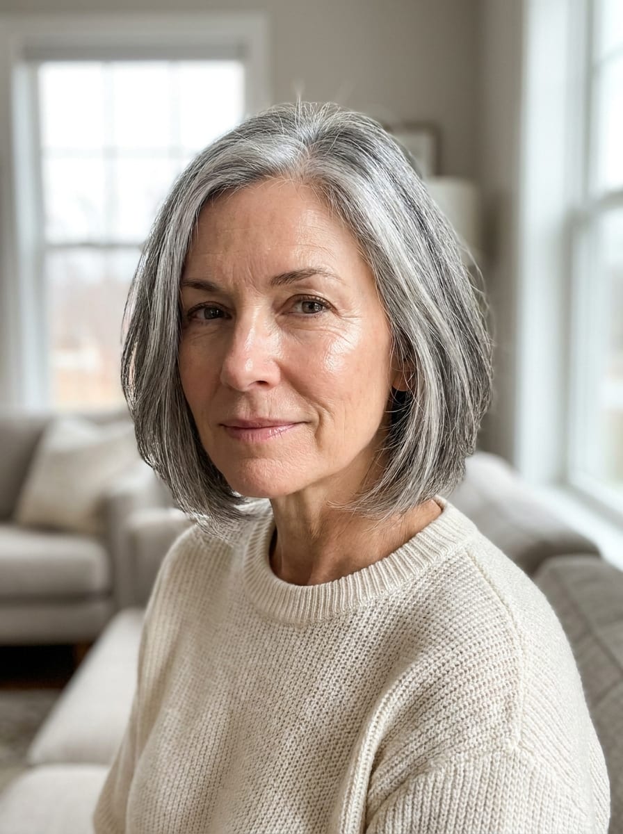 Grauer Bob für feines Haar ab 50 - Frisur ab 50 für feines Haar